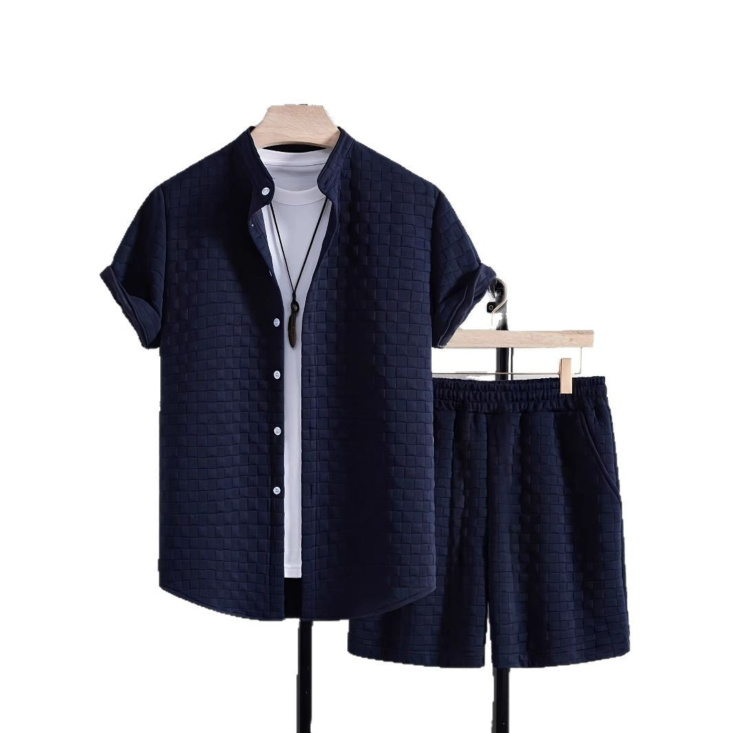Men's Jacquard Casual Short Sleeve Shirt Outfit - Your Shopify