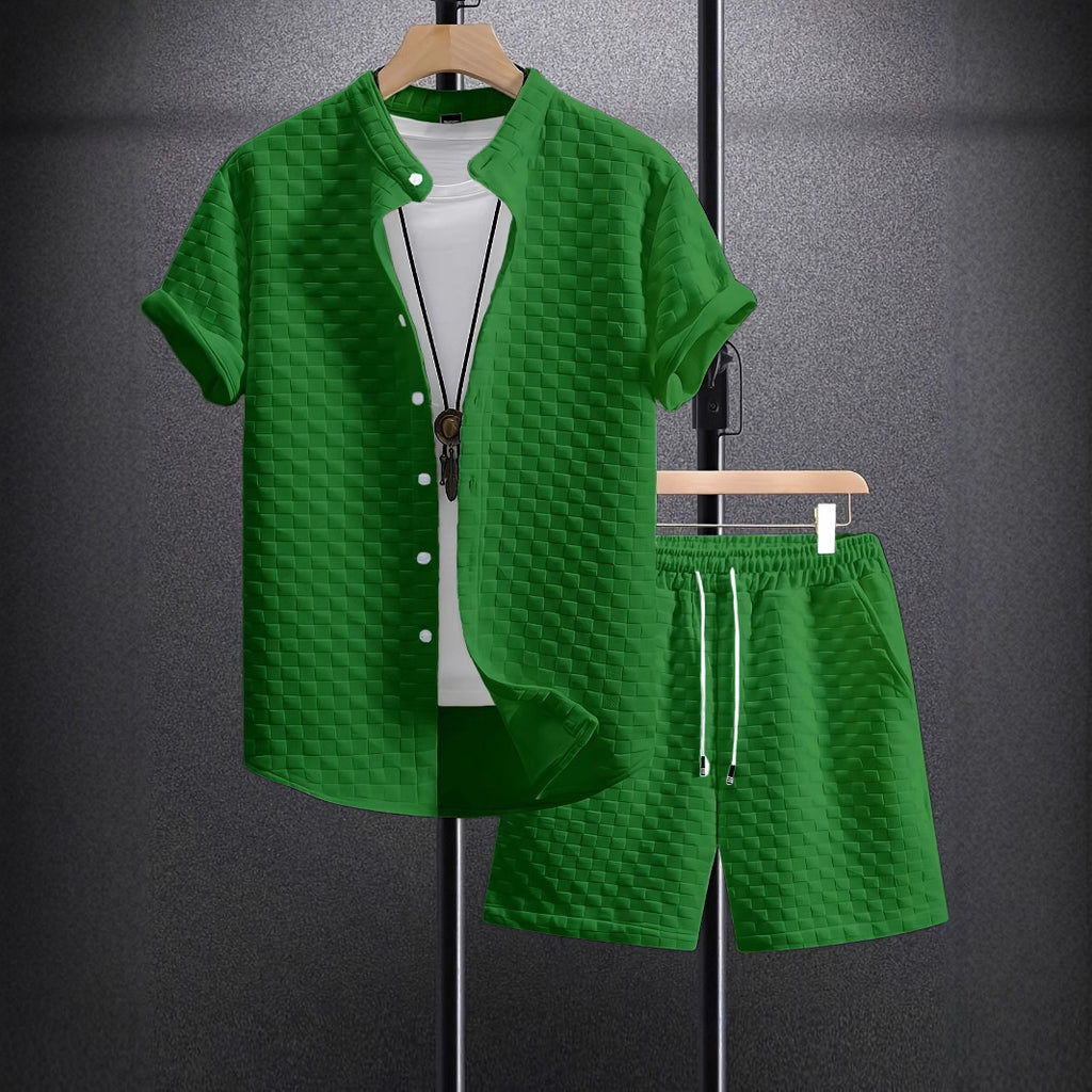 Men's Jacquard Casual Short Sleeve Shirt Outfit - Your Shopify