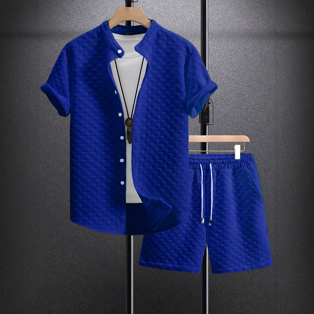 Men's Jacquard Casual Short Sleeve Shirt Outfit - Your Shopify