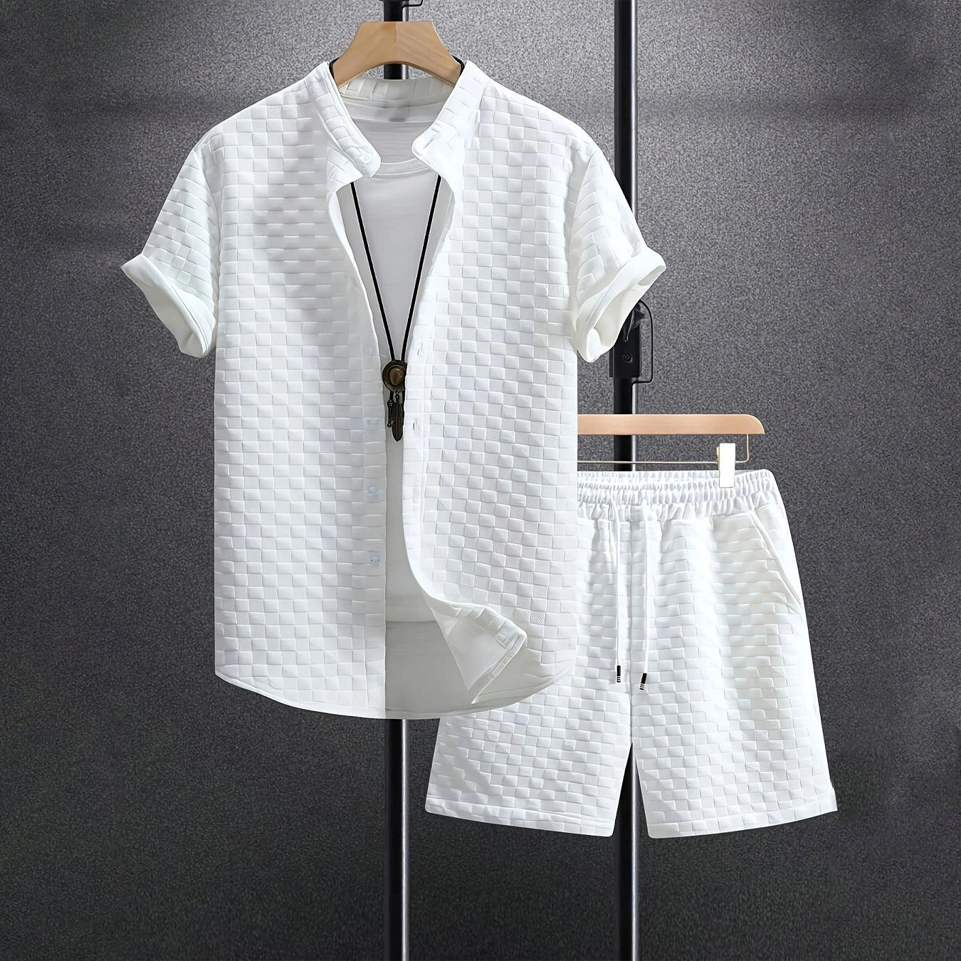 Men's Jacquard Casual Short Sleeve Shirt Outfit - Your Shopify