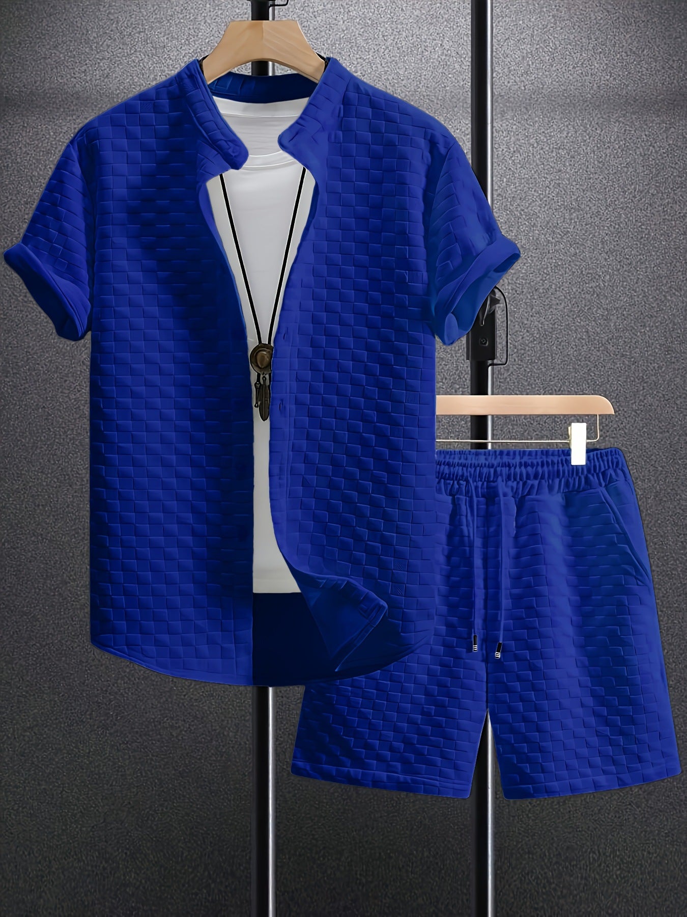 Men's Jacquard Casual Short Sleeve Shirt Outfit - Your Shopify