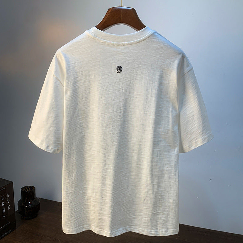 Cotton White T-shirt Men's Summer Thin Loose Plus Size Short-sleeve Embroidered - Your Shopify
