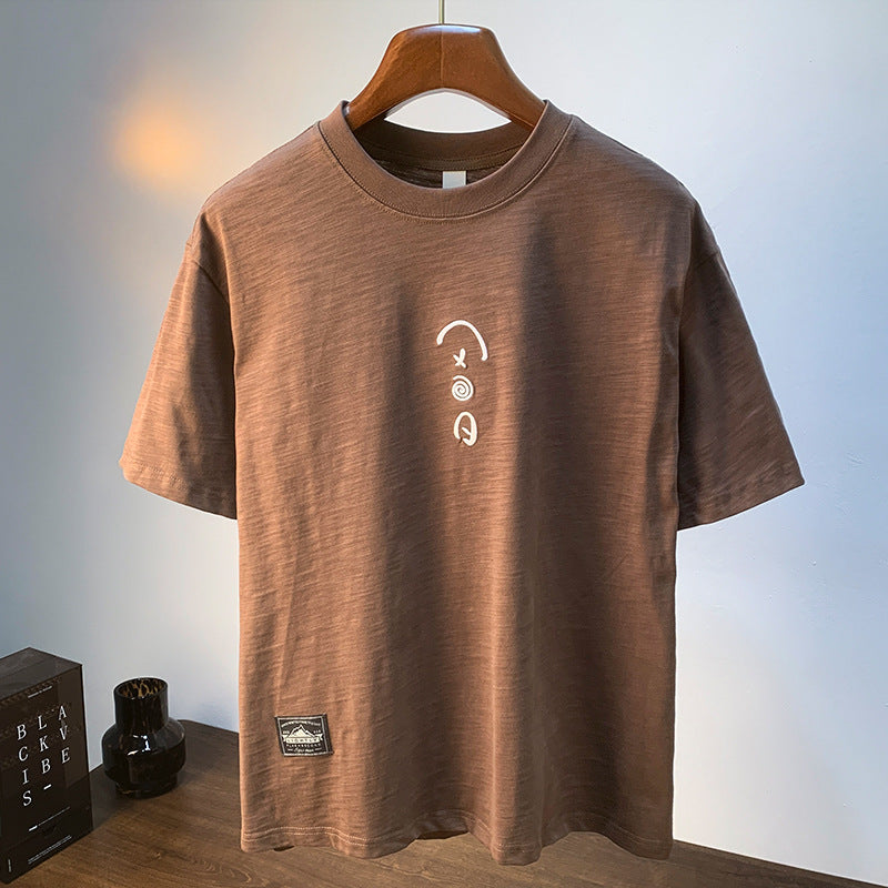 Cotton White T-shirt Men's Summer Thin Loose Plus Size Short-sleeve Embroidered - Your Shopify